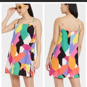 A New Day Abstract Linen Blend A Line Dress Size XS Small NWT Multicolored